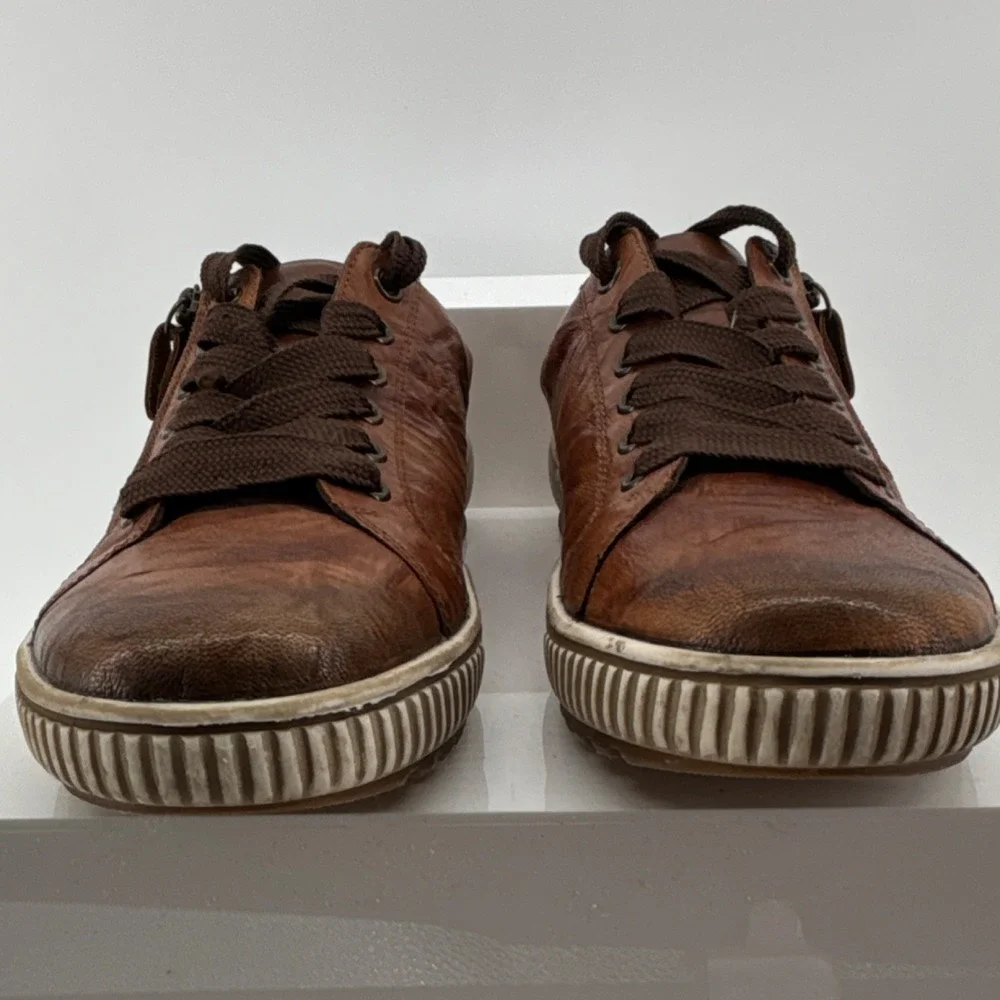 Remonte Brown Leather Lace-Up Sneakers Zipper Logo Women‎ US 9.5 EU 41 Comfort